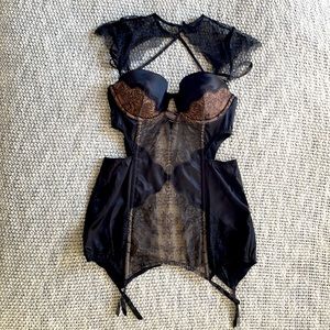 black lace full body bustier with garter clips